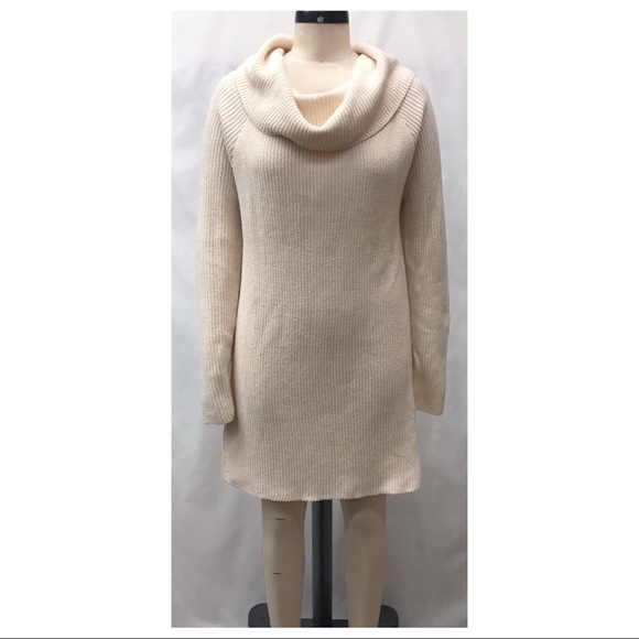 Beige/Cream Cowl Neck Long Sleeve Knit Sweater Dress - Picture 2 of 10
